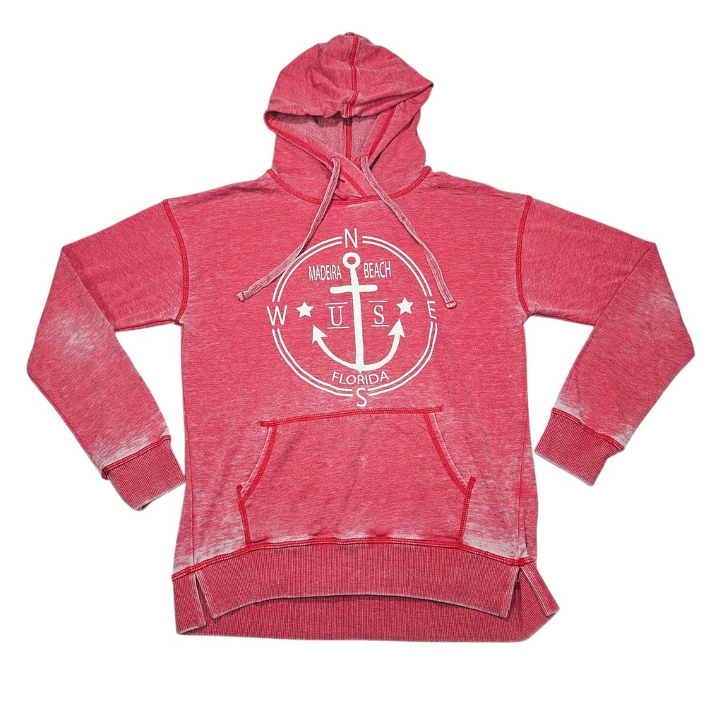 U.S. Apparel Madeira Beach Florida Anchor Graphic Hoodie Red Burnout Sz S